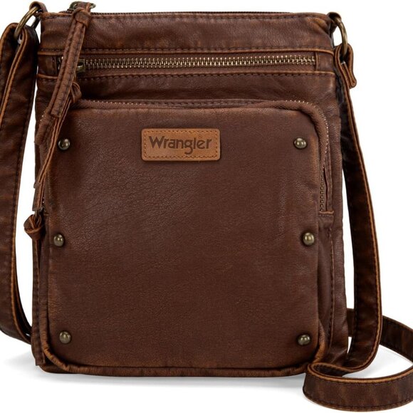 Wrangler Crossbody Bag for Women Small Soft Washed Leather Multi Pocket Shoulder - Picture 1 of 6